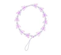 VOSAREA Crystal Purple Butterfly Phone Charm Lanyard 3D Iridescent Pearl Phone Strap Anti-Lost Short Rope Decoration