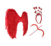 VOSAREA Cupid Costume Accessories Set Lightweight and Comfortable to Wear with Heart-shaped Bow 3 Pcs Arrow, and Red Angel Wings Headband for Valentine's Day and Themed Gatherings