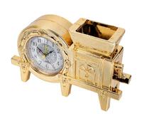 VOSAREA Decorative Home Clock Dual-use Pen Holder Clock Vintage Retro Golden Plastic Quartz Tabletop Decoration for Dorm Desktop Fine Art Decoration