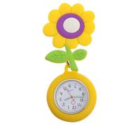 VOSAREA Doctor Clip-on Watch Soft Plush Nurse Pocket Watch with Retractable Lanyard Yellow Flower Design Luminous Quartz for Medical Staff and Students Exam Use
