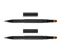 VOSAREA Double-headed Retractable Makeup Brush Set with Plastic Handle, Dual-purpose Lip and Eyeliner Brushes for Professional and Daily Use, Black Colour, 2pcs