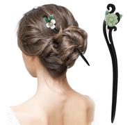 VOSAREA Ebony Hairpin Retro Handmade Hair Stick for Women Simple Double-sided White and Green Glass Flower Hairpin Traditional Style Hair Bun Pin for Daily and Formal
