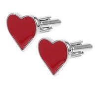 VOSAREA Elegant Red Heart-shaped Brass Cufflinks Compact and Portable Jewelry for Valentine's Day Weddings and Formal Events