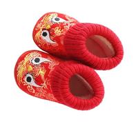 VOSAREA Embroidered Autumn Warm Cartoon Tiger Head Shoes for Boys and Thickened Soft Casual Footwear with Anti-slip Sole Cozy Winter First Walking Slippers Red High-top