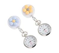 VOSAREA Flower Pattern Clip-on Nurse Watch Retractable Medical Fob Pocket Watch Quartz Movement for Nurses and Doctors with Macaron Color 2pcs Set
