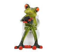 VOSAREA Frog Ornament Statues Decor Funny Desgin Adorable Sitting on Toilet and Texting Fairy Garden for Indoor Outdoor Home Desk Bathroom Decoration