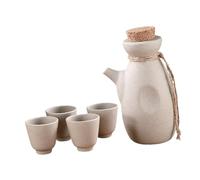 VOSAREA Japanese Sake Set 1x300ml Sake Kettle 4x50ml Cups Ceramic Drinkware for Home Use and Entertaining
