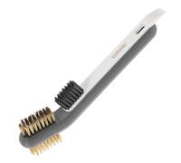 VOSAREA Kitchen Brush with Metal Scraper Small Wire Brushes for Cleaning Scraper Long Handle Abs Steel Creative Unique Design Grease and Grime Removal Corner Cleaning Tile Lines Curved