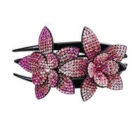 VOSAREA Large Rhinestones Flower Duckbill Back Hair Clip for Thick Hair Stylish Leather and Abs Material that Won't Fall off Easily for Christmas and Proms