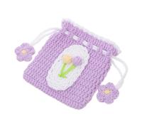 VOSAREA Mini Crochet Drawstring Coin Purse Small Handmade Tulip Pouch Lightweight Wallet for Women Travel Storage Holder