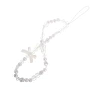 VOSAREA Mobile Phone Pendant Plastic White with Artificial Pearl Bow Beaded Strap Phone Case Chain with Antiloss Feature for Keys and Small Items