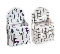 VOSAREA Multifunction Storage Bag Cotton Linen Door Hanging Pouch 2pcs Set No Drilling Wall Mounted Organizer for Home Dormitory Use with Breathable Fabric