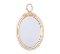 VOSAREA Nordic Wall-mounted Wicker Mirror with Glass Surface, Beige Decorative Makeup Mirror for Bathroom and Bedroom, Minimalist Artistic Rattan Woven Design for Home Décor