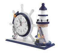 VOSAREA Ocean Style Lighthouse Clock with Photo Frame and Fine Workmanship, Density Board Desk Decor Ornament for Living Room Decorative Landscaping with Unique Art Atmosphere