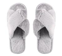 VOSAREA Open Toe Winter Plush Slippers for Women Warm Indoor Cross Strap Fuzzy Footwear with Thick Non-skid Sole Cozy Autumn House Shoes for Home Comfort