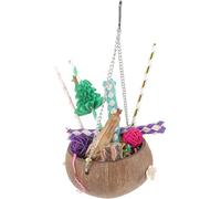 VOSAREA Parrot Cage Bite with Coconut Shell and Palm Leaf, Spoon Design Chewing for Birds, Sturdy Hanging Foraging Suitable for Bird Cage Home Decoration and Fun Random Color