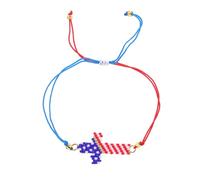 VOSAREA Patriotic Bead Bracelet Adjustable American Flag Cross Wrist Chain for Independence Day of July Parade Festival Wrist Decor
