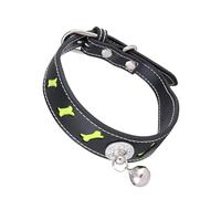 VOSAREA Pet Collar with Bell Bone Shape Pu Leather Adjustable Black Reflective for Cat Dog Creative Pet Necklace