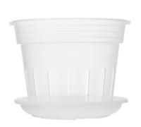 VOSAREA Plastic Flower Pot with Drainage Holes and Tray Lightweight Rounded Nursery Pot for Succulents Indoor Balcony and Garden Use 6.4 Inch