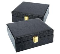 VOSAREA Portable Cigar Case with Handle Modern and Retro-Designed 2pcs Multi-Functional Black Pu and Iron Smooth Edges Cigar and Jewelry Holder Storage Box for Travel
