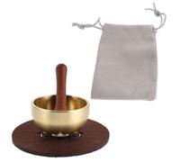 VOSAREA Portable Tibetan Singing Bowl Set 4.1cm Brass Handheld Relaxation Singing Bowl with Wooden Striker and Cushion for Yoga and Mindfulness Practice