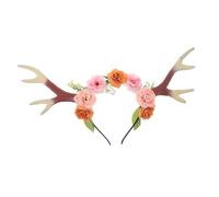 VOSAREA Realistic Deer Headband with Flower Detail Light Costume Accessory for Halloween Christmas Party Lifelike Reindeer Horns and Ears Headpiece for Cosplay and Festive