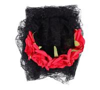 VOSAREA Red Cloth Veil Floral Headband with Long Rose Design for Women and Suitable for Halloween and Day the Dead Activities