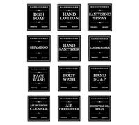 VOSAREA Skincare Products Labels Stickers for Bathroom Bottles, Easy to Apply 12 Sheets Waterproof Black Pvc Adhesive Toiletries Label Stickers for Organising and Identifying Body Wash