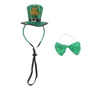 VOSAREA St Patrick's Day Shamrock Clover Headband with Mini Leprechaun Hat and Bowtie Set, Lightweight Reusable Irish Hat Hair Hoop for Themed Parties and Street Events