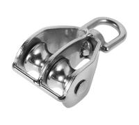 VOSAREA Stainless Steel Dual Pulley Block with Swivel Hook for Marine Use | Polished Finish, Smooth Rotating Mechanism, Cable and Anchor Point Attachment, Compact for Dock Hoisting