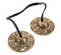 VOSAREA Tibetan Brass Tingsha Bells Finger Cymbals Meditation Chime Set for Yoga Relaxation Mindfulness Musical Instruments with Eight Auspicious Symbols Random Style