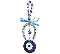 VOSAREA Turkish Blue Evil Eye Wall Hanging Ornament Crystal Ribbon Horseshoe Glass Nazar Beads Amulet Decorative Beads Garland Pendant Wall Art for Home Office Car Protection Alloy