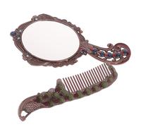 VOSAREA Vintage Handheld Makeup Mirror and Alloy Comb Set with Silver Mirror Surface, Lightweight and Sl esign for Travel or Desk Drawer Use, Comfortable Combing Experience for Women