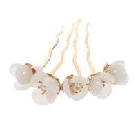VOSAREA Vintage Jade Chinese Hair Chopstick Charming Traditional Chinese Style Hairpin with White Beaded Flower Petals Eye-catching Hair Accessory for Hanfu Costume