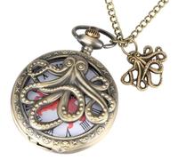VOSAREA Vintage Pocket Watch Octopus Pocket Watch Retro Alloy Sturdy Chain Clamshell Design Decorative Steam Punk Costume Accessory