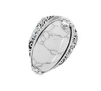 VOSAREA Vintage White Turquoise Finger Ring for Women Elegant Retro Bohemian Knuckle Jewelry Fine Craftsmanship Bright and Daily Wear
