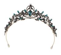 VOSAREA Wedding Rhinestone Leaf Crown Headband for Bride, Crystal Bridal Tiara Hair Accessory in Black Green, Wedding Party and Birthday Celebration Headpiece