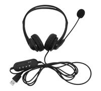 VOSAREA Wired Over-ear USB Headset with Noise Cancelling Microphone, Office Computer Headphone for Online Teaching, Business Calls, Black Double-ear Wired Headphone