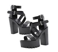 VOSAREA Women Rome Sandal Black Buckle High Heel Fish Mouth Sandals Lightweight Stylish Summer Shoes