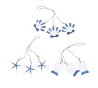 VOSAREA Wooden Fish and Scallop Pendants Creating Ocean Atmosphere 3pcs Mediterranean Style with Jute Rope for Wall Decoration for Bedroom Or Dormitory Home Accessories