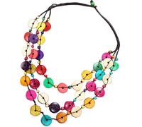 VOSAREA Wooden Necklace for Women Boho Style Chunky Beaded Necklace Made of Coconut Shell with Multi-colored Circles, Skin Friendly and Safe Long Pendant Jewelry for Casual and Holiday