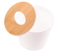 VOSAREA Wooden Round Tissue Box Cover Holder for Home and Bathroom 100% Natural Bamboo Tissue Storage Case for Living Room and Office