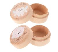 VOSAREA Wooden Tooth Keepsake Box for Boys and Girls 2pcs My First Lost Teeth Storage Holder Round Solid Wood for Toddler Baby Memory