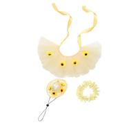 VOSAREA Yellow Gauze Pet Hat and Skirt Collar Costume for Party with Hawaii Theme Design, Lightweight and Creative Pet Holiday Decorations Outfit