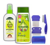 Vosene Head Lice Repellent Bundle - Headlice Treatment Bundle with Vosene Shampoo (250ml), Head Lice Repellent Spray (150ml) & 4 Nit Combs Kids (3 Metal) - Nit Shampoo & Kids Detangler Spray