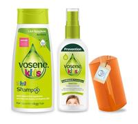 Vosene Kids 3-in-1 Lice Repellent Shampoo 250ml, Apple & Lemon Head Lice Defence Spray 150ml with Nit Comb - Natural Head Lice Treatment for Children, Nit Repellent Spray, Lice Shampoo for Kids