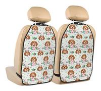 VOSERY 2 Pack Kick Mats Back Seat Protector - Beagle Dog Pink Flower Car Back Seat Cover Protector with 3 Storage Organizers, Waterproof Premium Oxford Fabric Kick Mats Protect