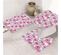 VOSERY 31.5x20in Bathroom Rugs Sets 3 Piece - Flamingo AA Bathroom Rug Set - Cute Bathroom Rugs Toilet Lid Cover for Bathroom Toilet