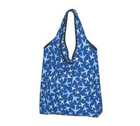 VOSERY Airplanes In The Sky Reusable Grocery Bags Shopping Bags for Groceries Foldable Tote Bag with Handles, Black, 1 Piece