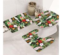 VOSERY Bathroom Rugs Sets 3 Piece, Soft Washable Bath Mats for Bathroom, Artsy Cute Parrot Palm Leaves U-Shape Toilet Lid Cover, Absorbent Shower Mats Bath Rug Mat for Bathroom Toilet